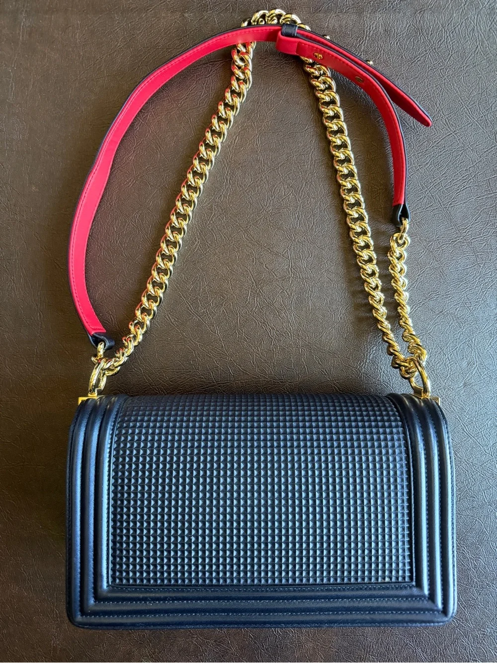 CHANEL Metallic Cube Embossed Lambskin Boy Flap Bag